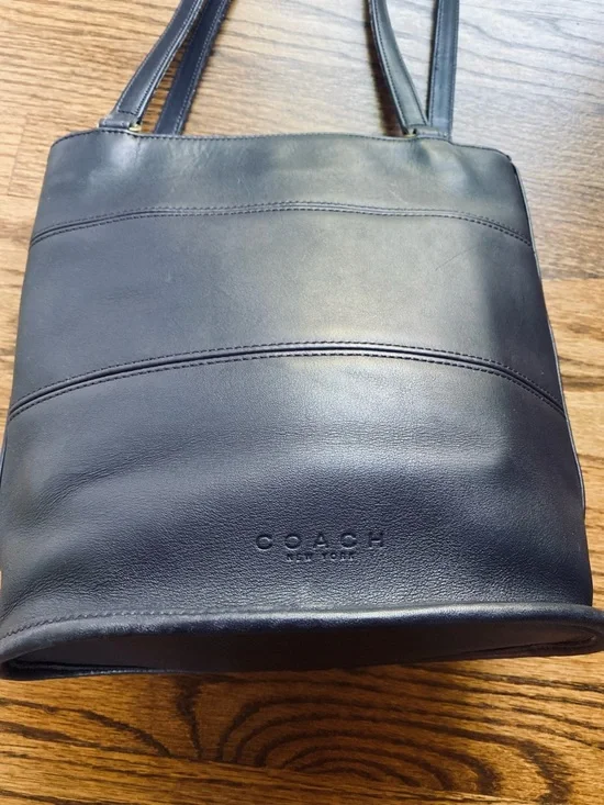 Coach Navy Blue Leather Tote Shoulder Bag Classic Minimalist - Picture 3 of 11